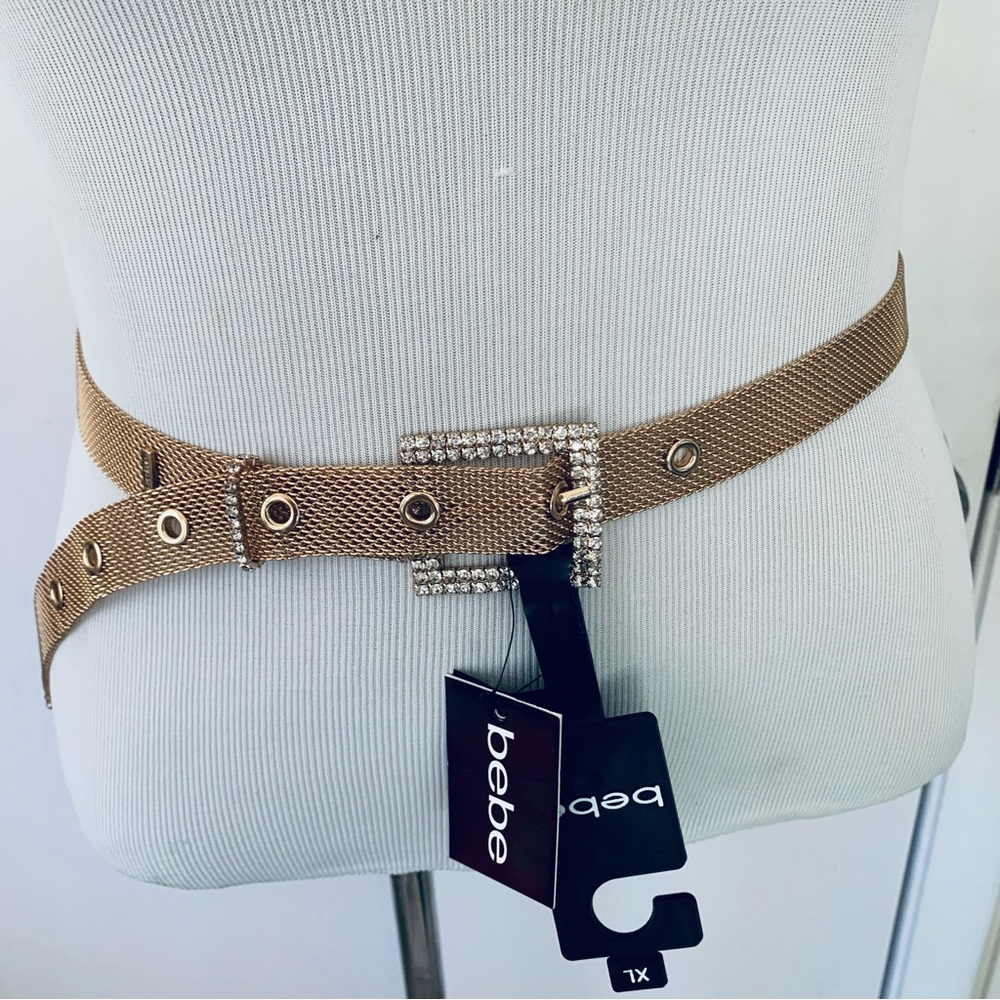 NWT BEBE Mesh Jeweled Gold Chain Belt Size XL